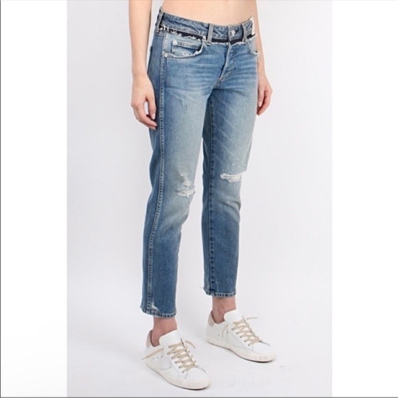 AMO Tomboy Crop Jeans Distressed Rust Medium Wash Size 27 Women’s Mid Rise Fit - Picture 1 of 9